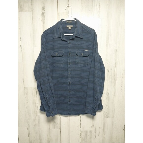 Eddie Bauer Men's Tall Large Blue Striped Canvas Long Sleeve Shirt - Picture 1 of 7